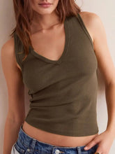 V-Neck Wide Strap Tank Coffee Brown Tanks & Camis