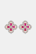 925 Sterling Silver Lab-Grown Ruby Flower Shape Stud Earrings Silver One Size Earrings