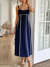 Contrast Wide Strap Midi Cami Dress Dark Blue Casual Dresses