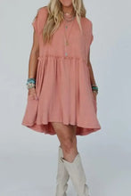 Corded Knit Textured Patched Pocket Frilled Swing Mini Dress with Pockets Casual Dresses