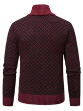 Men's Plus Size Diamond Pattern Zip-Up Knit Cardigan Cardigans