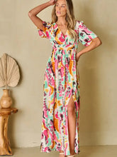Slit Printed Surplice Short Sleeve Maxi Dress Maxi Dresses