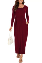 Round Neck Long Sleeve Pocketed Maxi Dress Woman Maxi Dress