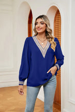 Contrast Puff Sleeve Blouse Royal Blue Woman Blouses