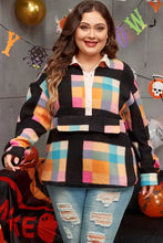 Plus Size Color Block Half Snap Long Sleeve Sweatshirt Woman Sweatshirts