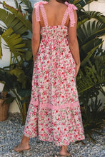 Floral Lace Tied Strap Square Neck Dress with Pockets Woman Casual Dress