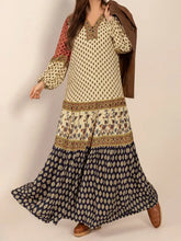 Printed V-Neck Balloon Sleeve Maxi Dress Woman Maxi Dress