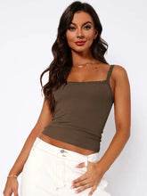 Lace Trim Straight Neck Cami Brown Tanks & Camis