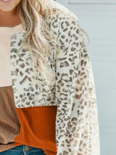 Plus Size Color Block Leopard Round Neck Top Woman Blouses