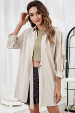 Tie Front Collared Neck Cutout Shacket Cream Woman Outerwear