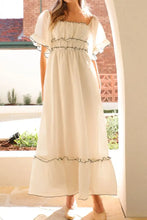 Square Neck Short Sleeve Midi Dress White Woman Dress