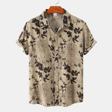 Men's Plus Size Floral Print Short Sleeve Button Down Shirt Khaki Mens Tops