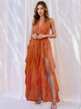 Halter Neck Irregular Mesh Dress Pumpkin Cocktail Dress