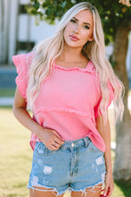 Square Neck Exposed Seams Blouse Pink Woman Blouses