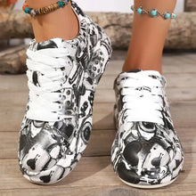 Abstract Print Lace Up Sneakers Black Woman Sneakers