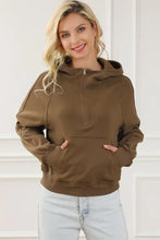 Half-Zip Long Sleeve Hoodie Mocha Woman Sweatshirts
