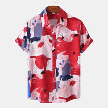 Men's Plus Size Abstract Print Short Sleeve Button-Up Shirt Red Mens Tops