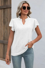 Eyelet Notched Flutter Sleeve T-Shirt Woman T Shirts