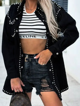 Studded Snap Down Long Sleeve Denim Shacket Woman Tops
