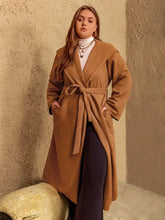 Plus Size Tied Long Sleeve Hooded Coat with Pockets Woman Outerwear