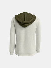 Full Size Waffle-Knit Contrast Long Sleeve Hoodie Woman Sweatshirts