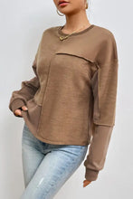 Exposed Seam Round Neck Long Sleeve Sweatshirt Woman Sweatshirts