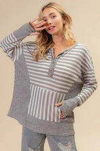 BiBi Striped Thumbhole Long Sleeve Top Grey Woman T Shirts