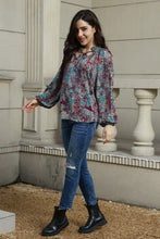 Tie Neck Heathered Balloon Sleeve Blouse Woman Blouses