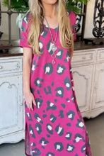 Leopard Slit V-Neck Short Sleeve Maxi Dress Woman Maxi Dress