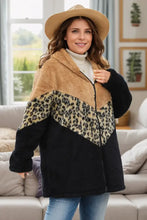 Plus Size Leopard Zip Up Hooded Outerwear Woman Outerwear