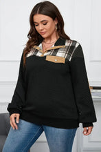 Plus Size Waffle-Knit Collared Neck Sweatshirt Woman Sweatshirts