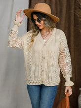 Eyelet Button Up Lantern Sleeve Cardigan Woman Outerwear