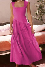 Square Neck Wide Strap Dress Hot Pink Casual Dresses