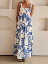 Printed Tiered Square Neck Maxi Dress Dusty Blue Woman Maxi Dress