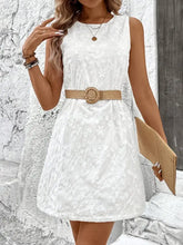 Texture Round Neck Sleeveless Mini Tank Dress Casual Dresses
