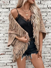 Fringe Open Front Half Sleeve Poncho Camel One Size Woman Outerwear