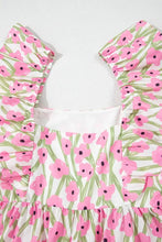 Floral Print Square Neck Ruffled Cap Sleeve Maxi Dress Maxi Dresses