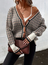 Plaid V-Neck Button Up Cardigan Woman Outerwear