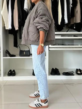 Baseball Collar Snap Down Long Sleeve Jacket Woman Outerwear