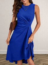 Ruched Round Neck Sleeveless Dress Royal Blue Woman Casual Dress
