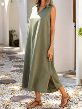 Full Size Side Slit Sleeveless Midi Dress Plus Size Sage Casual Dresses