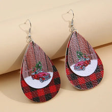 PU Leather Plaid Teardrop Earrings Scarlet One Size Fashion Jewelry