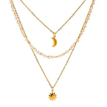 18K Gold-Plated Layered Moon Sun Pendant Necklace Fashion Jewelry