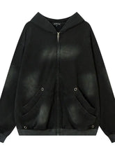 Men's Washed Zip-Up Oversized Hoodie Black Mens Tops
