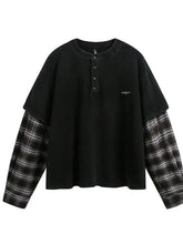 Men's Plaid Long Sleeve Henley Sweatshirt Black Mens Tops
