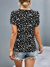 Animal Print V-Neck Petal Sleeve Blouse Woman T Shirts