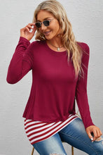 Full Size Striped Faux Layered Long Sleeve Top Woman T Shirts