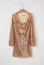 Backless Sequin Mock Neck Long Sleeve Mini Dress Cocktail Dress