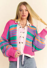 Contrast Striped Open Front Long Sleeve Cardigan Woman Outerwear