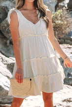 Solid Color Tied Straps Ruffle Tiered Mini Dress Casual Dresses